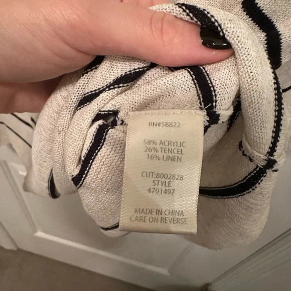 Max Studio Cream and Black Striped V-Neck Shirt - Picture 3 of 4